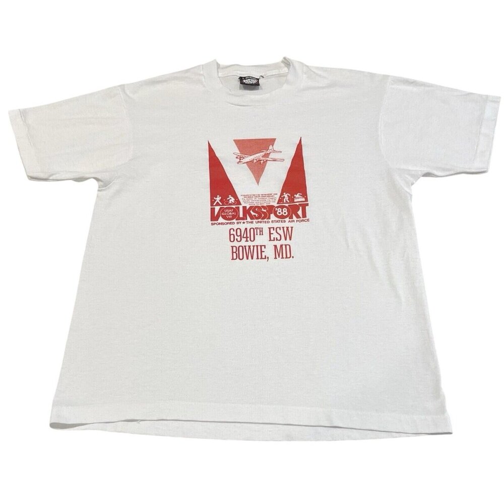 Vtg Air Force Graphic T-Shirt Mens L USAF C-54 Skymaster Plane Volkssport 80s